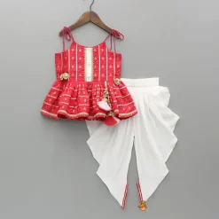 Outlet Embroidered Strappy Peplum Top And Dhoti With Dupatta Ethnic Wear | Dhotis & Patialas