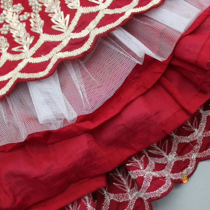 Outlet Embroidered Strappy Red Top And Pleated Lehenga Ethnic Wear | Lehengas & Ghagras