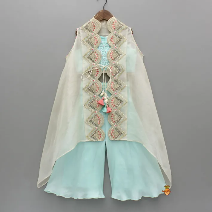 Best Embroidered Strappy Top With Cape And Palazzo Ethnic Wear | Palazzos & Shararas