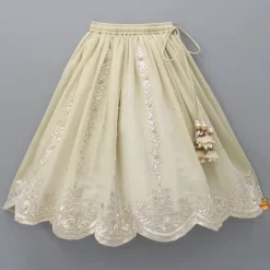 New Embroidered Stylish Hem Beige Top And Pleated Lehenga Ethnic Wear | Lehengas & Ghagras