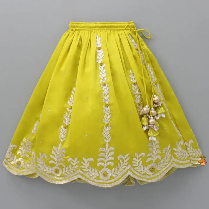 Discount Embroidered Stylish Hem Green Top And Pleated Lehenga Ethnic Wear | Lehengas & Ghagras