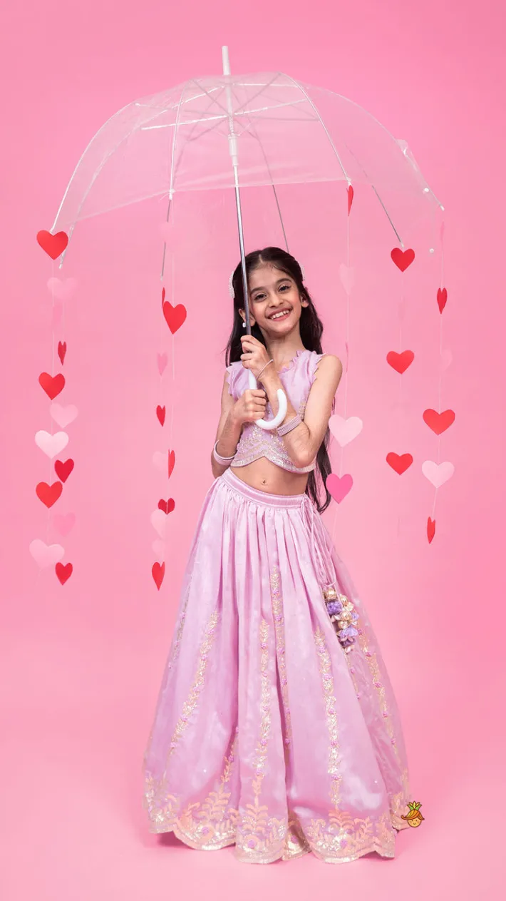 Discount Embroidered Stylish Hem Lavender Top And Pleated Lehenga Ethnic Wear | Lehengas & Ghagras