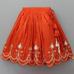 Outlet Embroidered Stylish Orange Top And Pleated Lehenga Twinning Sets | Ethnic Wear