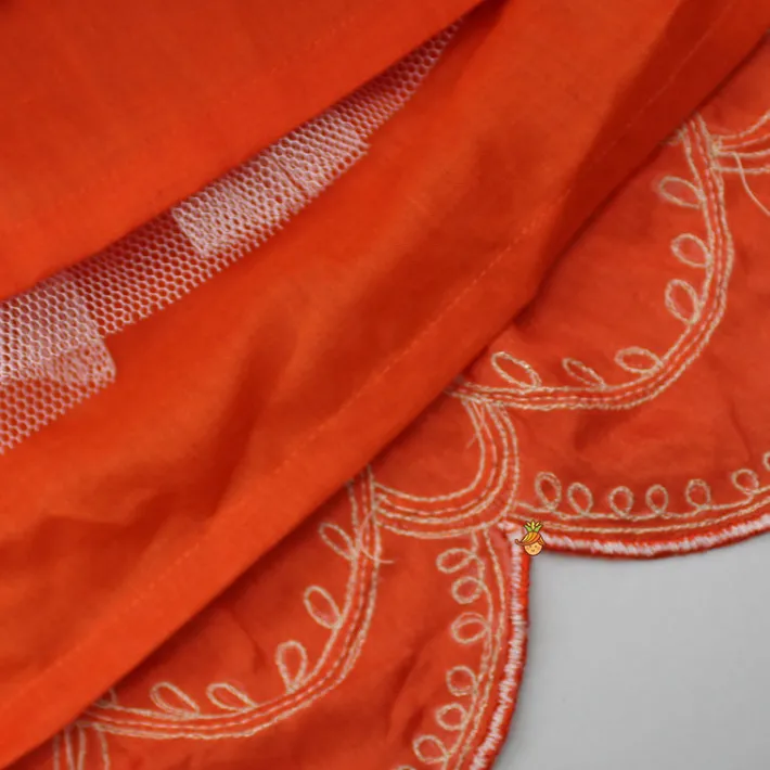 Outlet Embroidered Stylish Orange Top And Pleated Lehenga Twinning Sets | Ethnic Wear