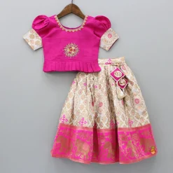 Sale Embroidered Top With Puff Sleeves And Pattu Style Lehenga Ethnic Wear | Lehengas & Ghagras