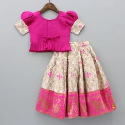 Sale Embroidered Top With Puff Sleeves And Pattu Style Lehenga Ethnic Wear | Lehengas & Ghagras