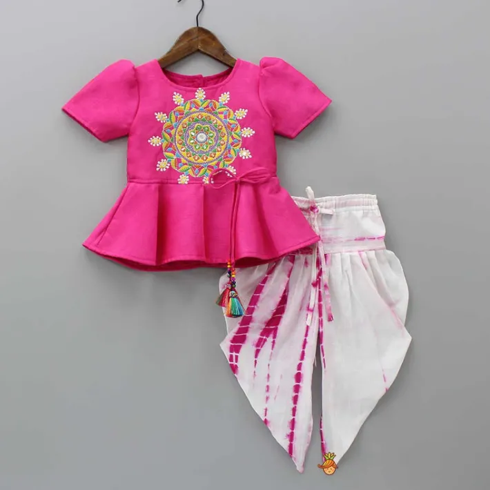 New Embroidered Top With Tie And Dye Dhoti Ethnic Wear | Dhotis & Patialas
