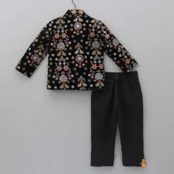 Clearance Embroidered Velvet Black Sherwani With Pant BOY Indian Ethnic Wear | Sherwani Sets