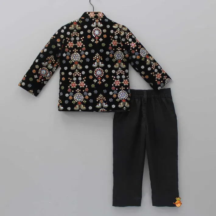Clearance Embroidered Velvet Black Sherwani With Pant BOY Indian Ethnic Wear | Sherwani Sets
