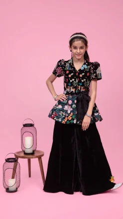 Online Embroidered Velvet Black Top And Flared Palazzo Ethnic Wear | Palazzos & Shararas