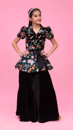 Online Embroidered Velvet Black Top And Flared Palazzo Ethnic Wear | Palazzos & Shararas