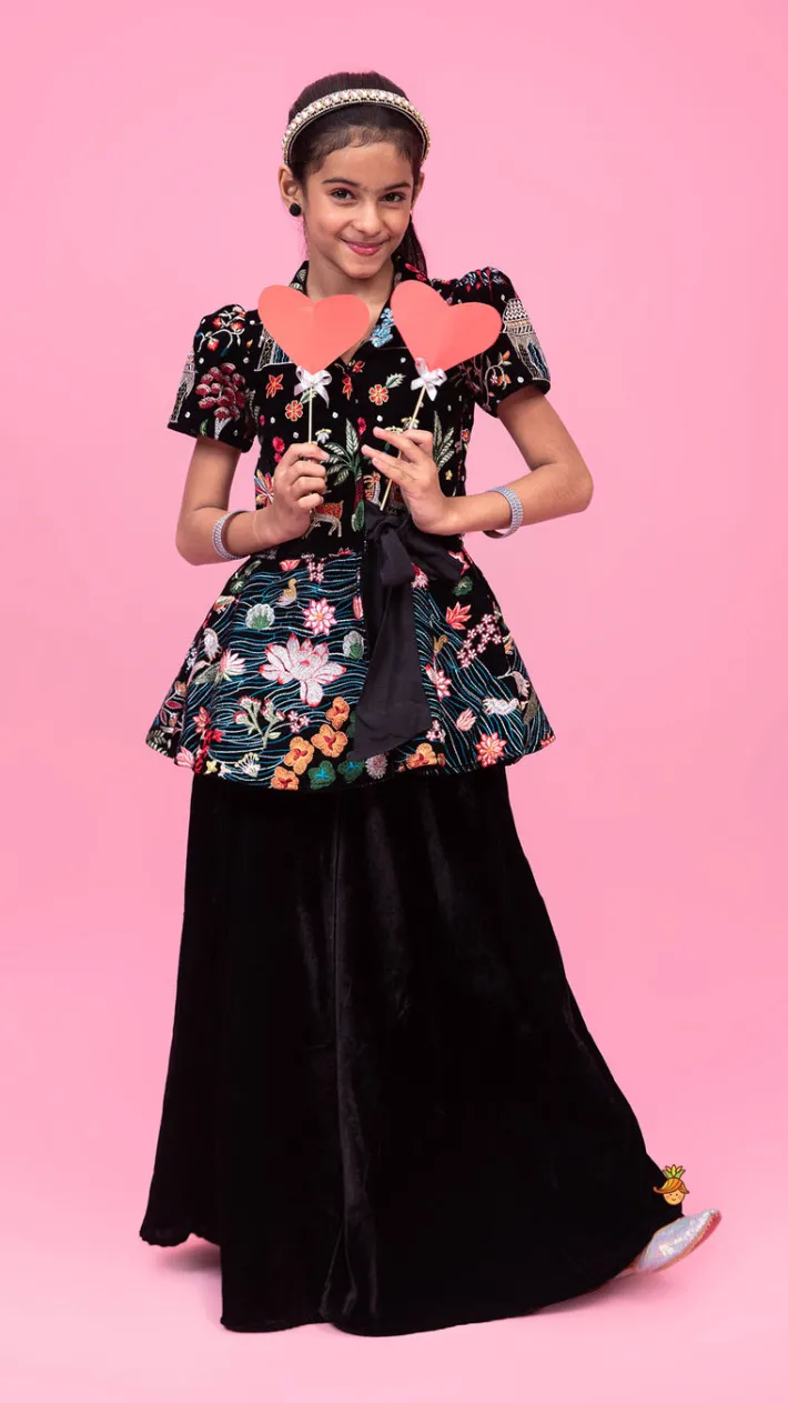 Online Embroidered Velvet Black Top And Flared Palazzo Ethnic Wear | Palazzos & Shararas