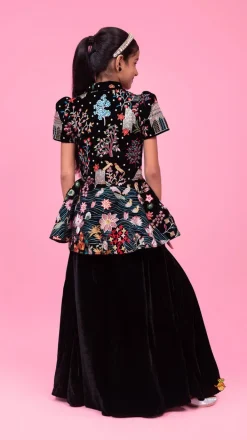 Online Embroidered Velvet Black Top And Flared Palazzo Ethnic Wear | Palazzos & Shararas
