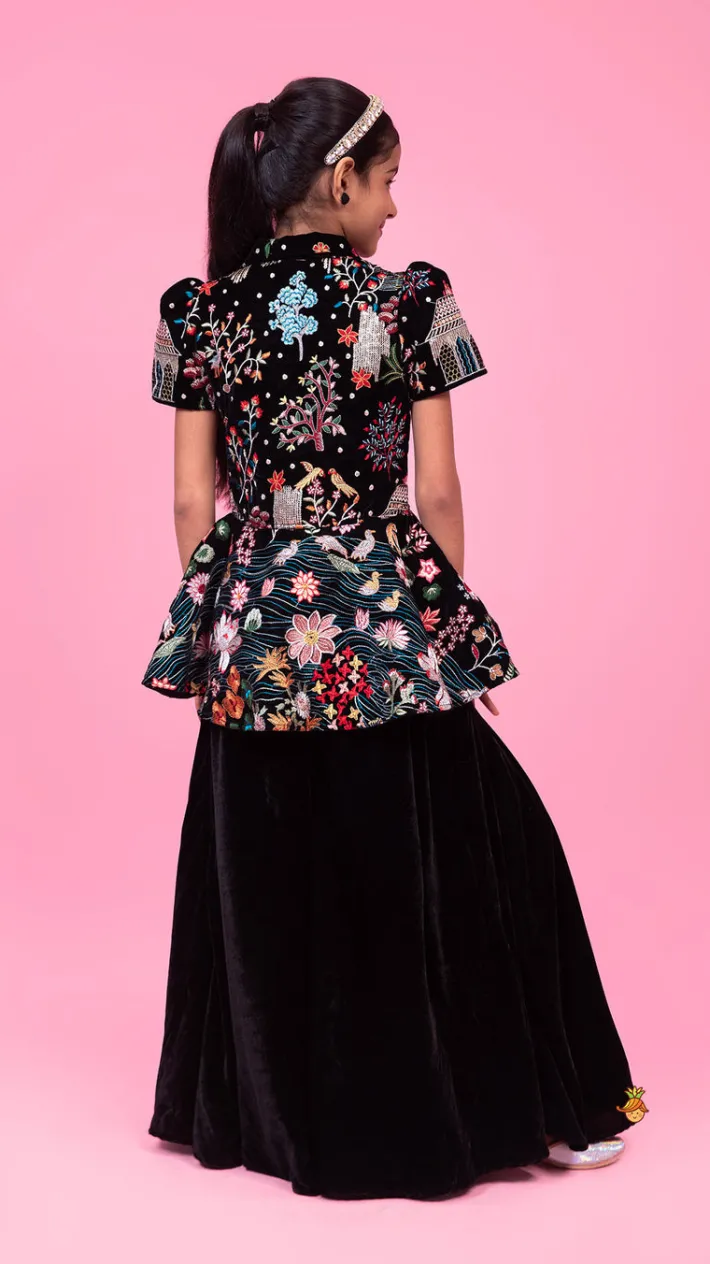 Online Embroidered Velvet Black Top And Flared Palazzo Ethnic Wear | Palazzos & Shararas