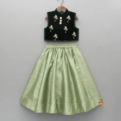 Fashion Embroidered Velvet Green Top And Lehenga Ethnic Wear | Lehengas & Ghagras