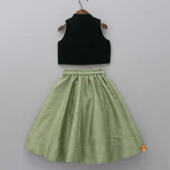 New Embroidered Velvet Green Top And Lehenga Ethnic Wear | Lehengas & Ghagras