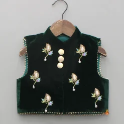 Fashion Embroidered Velvet Green Top And Lehenga Ethnic Wear | Lehengas & Ghagras