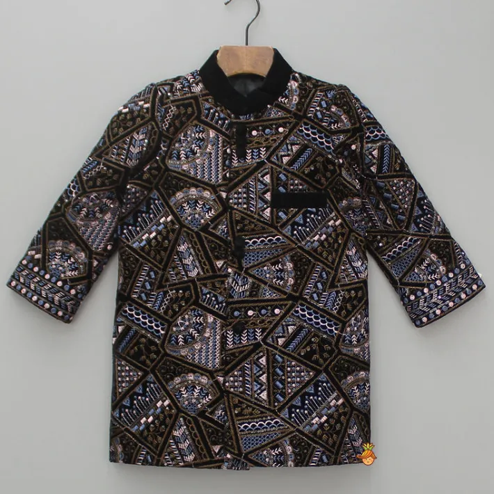 Outlet Embroidered Velvet Sherwani And Pyjama BOY Indian Ethnic Wear | Sherwani Sets