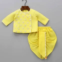 Discount Embroidered Yellow Kurta And Dhoti BOY Twinning Sets | Indian Ethnic Wear