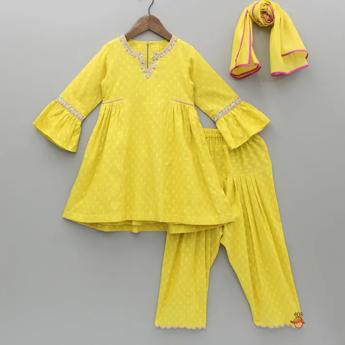 Online Embroidered Yellow Kurti And Salwar With Dupatta Ethnic Wear | Churidars & Salwars