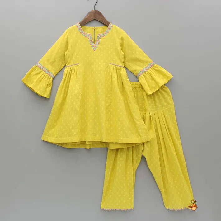 Online Embroidered Yellow Kurti And Salwar With Dupatta Ethnic Wear | Churidars & Salwars