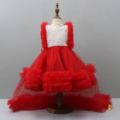 Online Embroidered Yoke Red Dress With Detachable Trial And Bow With Matching Swirled Bowie Headband Dresses & Sets | Dresses