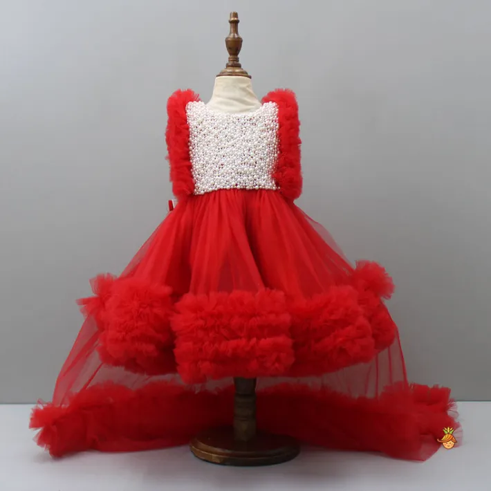 Online Embroidered Yoke Red Dress With Detachable Trial And Bow With Matching Swirled Bowie Headband Dresses & Sets | Dresses