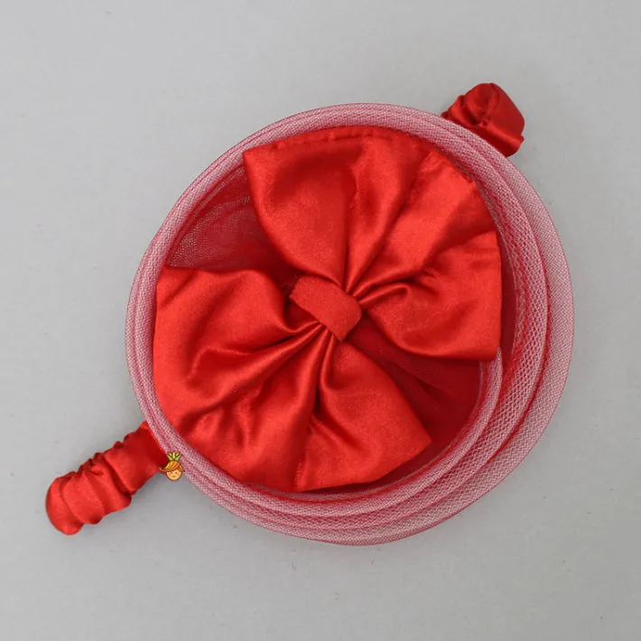 Online Embroidered Yoke Red Dress With Detachable Trial And Bow With Matching Swirled Bowie Headband Dresses & Sets | Dresses