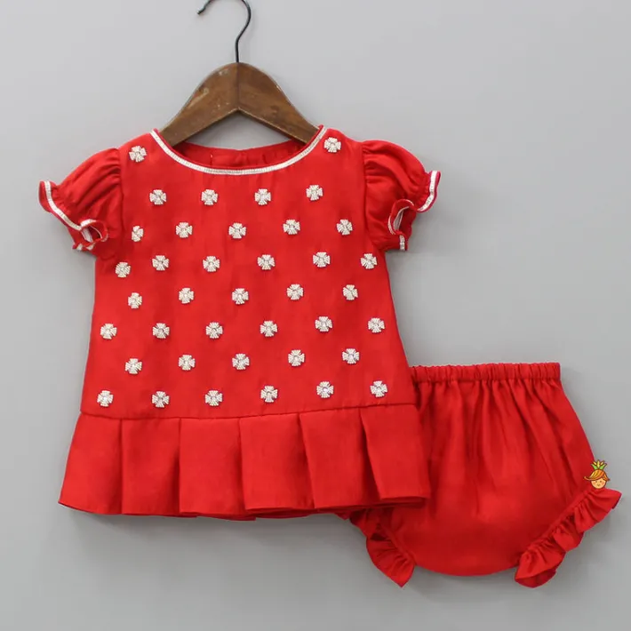 Best Embroidered Yoke Red Top And Bloomer Dresses & Sets | Sets