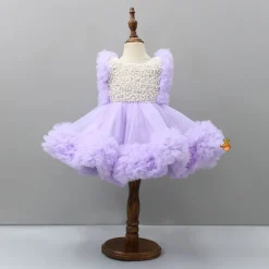 Clearance Embroidered Yoke Ruffle Hem Lavender Dress With Detachable Trail And Matching Head Band Dresses & Sets | Dresses