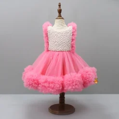 Sale Embroidered Yoke Ruffle Hem Pink Dress With Detachable Trail And Matching Hair Clip Dresses & Sets | Dresses