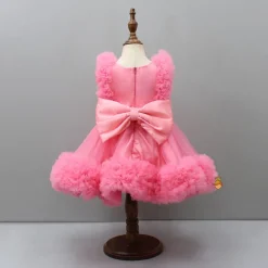 Sale Embroidered Yoke Ruffle Hem Pink Dress With Detachable Trail And Matching Hair Clip Dresses & Sets | Dresses