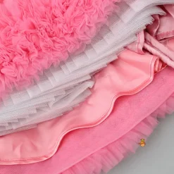 Sale Embroidered Yoke Ruffle Hem Pink Dress With Detachable Trail And Matching Hair Clip Dresses & Sets | Dresses