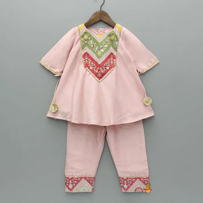 Clearance Embroidered Yoke Tassels Enhanced Pink Kurti And Pant Ethnic Wear | Churidars & Salwars