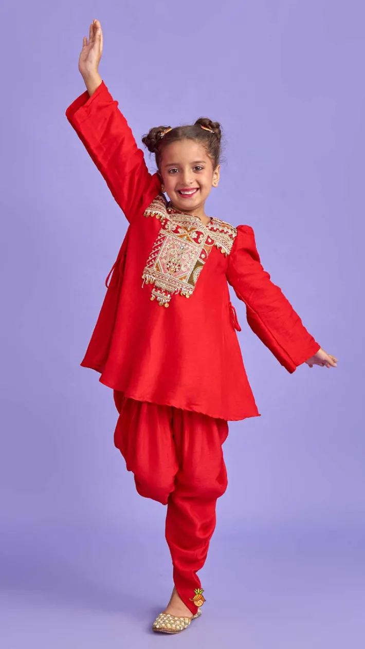 Best Embroidered Yoke Tassels Enhanced Red Kurti And Dhoti Ethnic Wear | Dhotis & Patialas