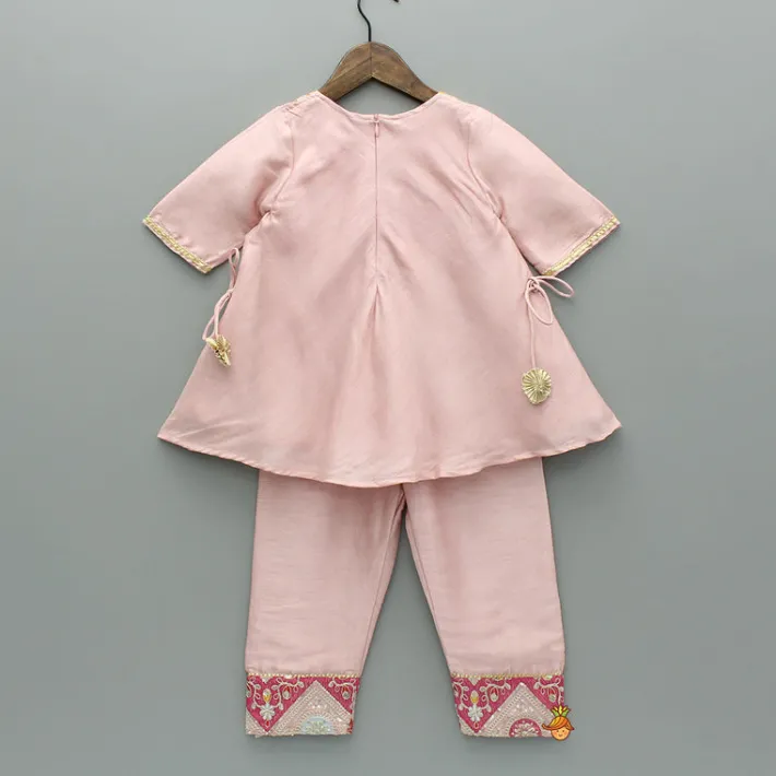 Clearance Embroidered Yoke Tassels Enhanced Pink Kurti And Pant Ethnic Wear | Churidars & Salwars