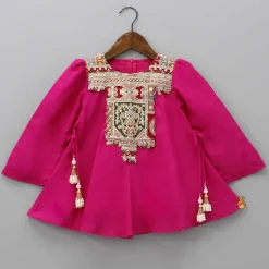 Online Embroidered Yoke Tassels Enhanced Pink Kurti And Dhoti Ethnic Wear | Dhotis & Patialas