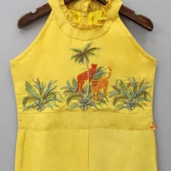 Discount Embroidered Yoke Yellow Jumpsuit Dresses & Sets | Jumpsuits
