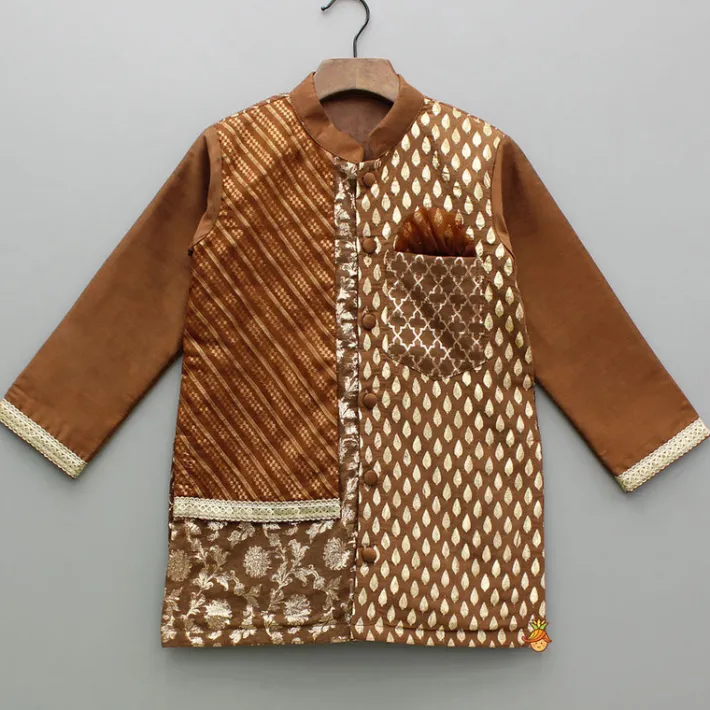 Fashion Ethnic Embroidered Brown Kurta With Pyjama BOY Twinning Sets | Indian Ethnic Wear