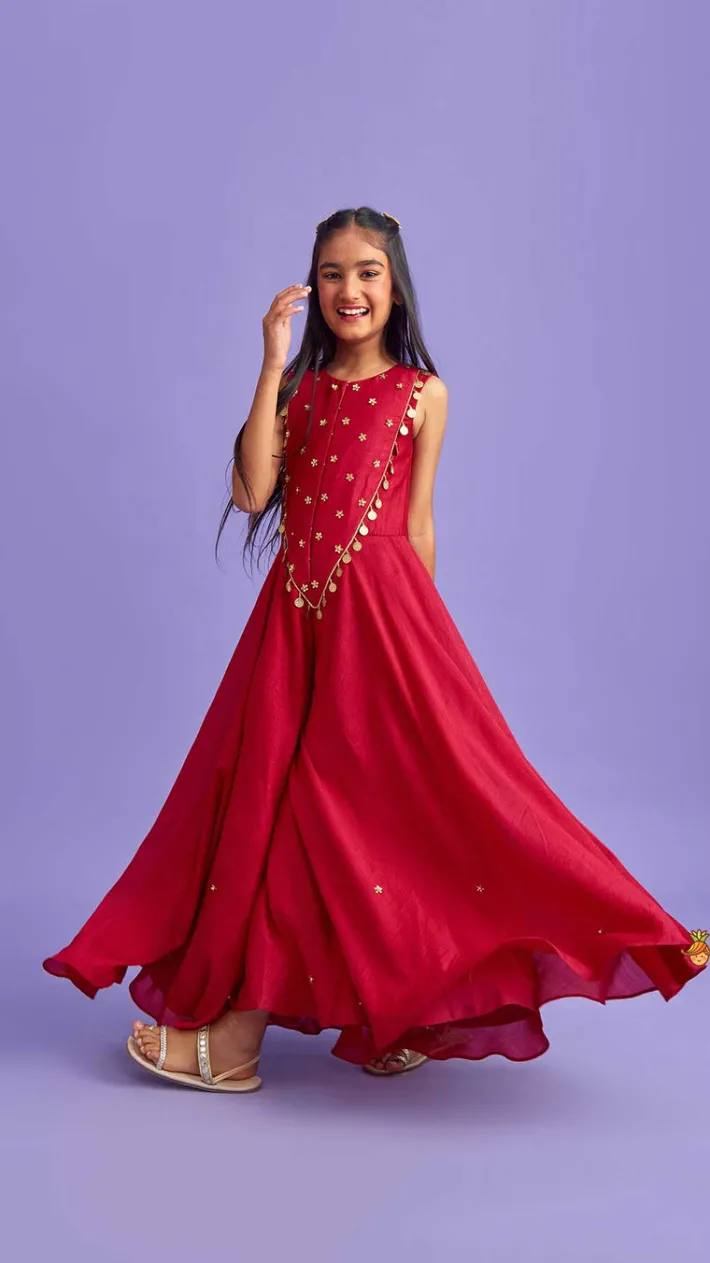 New Ethnic Floral Sequins Work Flowy Jumpsuit Ethnic Wear
