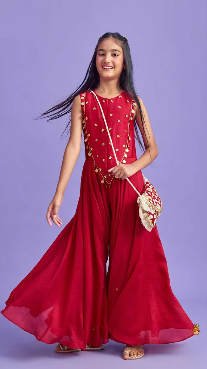 New Ethnic Floral Sequins Work Flowy Jumpsuit Ethnic Wear