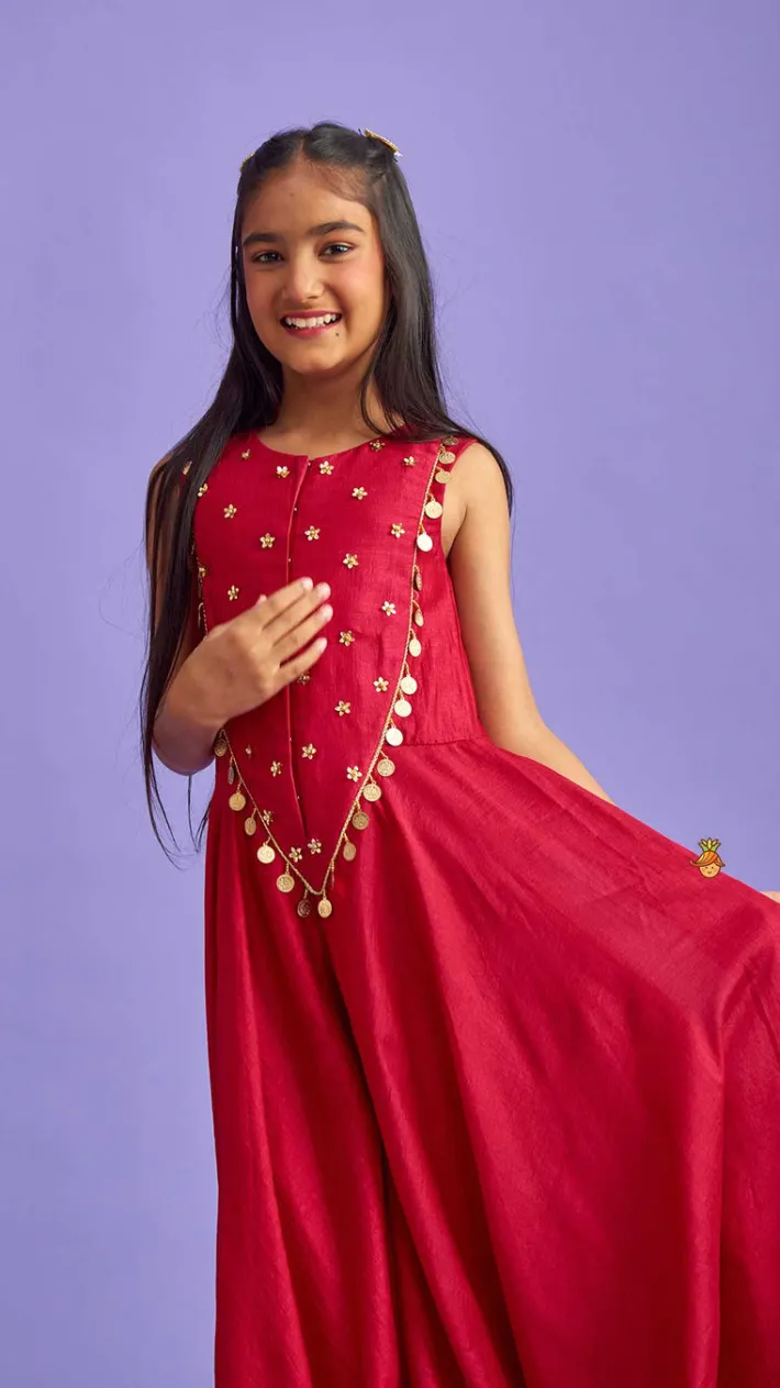 New Ethnic Floral Sequins Work Flowy Jumpsuit Ethnic Wear
