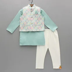Outlet Ethnic Green Kurta With Exquisite Sequins Work Jacket And Pyjama BOY Indian Ethnic Wear | Ethnic Sets