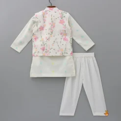Sale Ethnic Ivory Kurta And Pyjama With Floral Printed Jacket BOY Indian Ethnic Wear | Ethnic Sets