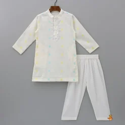Sale Ethnic Ivory Kurta And Pyjama With Floral Printed Jacket BOY Indian Ethnic Wear | Ethnic Sets