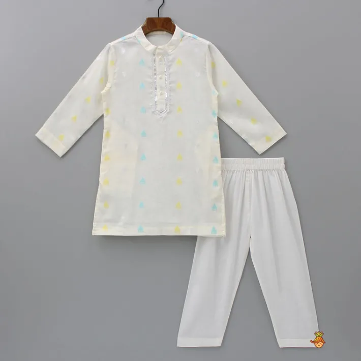 Sale Ethnic Ivory Kurta And Pyjama With Floral Printed Jacket BOY Indian Ethnic Wear | Ethnic Sets