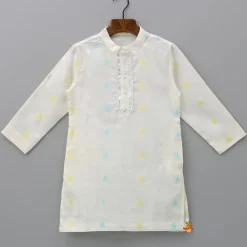 Online Ethnic Ivory Kurta And Pyjama With Floral Printed Jacket BOY Indian Ethnic Wear | Ethnic Sets