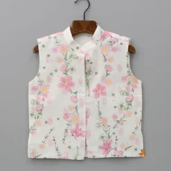 Sale Ethnic Ivory Kurta And Pyjama With Floral Printed Jacket BOY Indian Ethnic Wear | Ethnic Sets