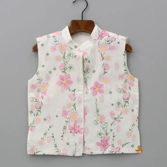 Sale Ethnic Ivory Kurta And Pyjama With Floral Printed Jacket BOY Indian Ethnic Wear | Ethnic Sets