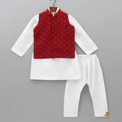 Best Ethnic Kurta With Booti Embroidered Red Jacket And Pyjama BOY Indian Ethnic Wear | Ethnic Sets